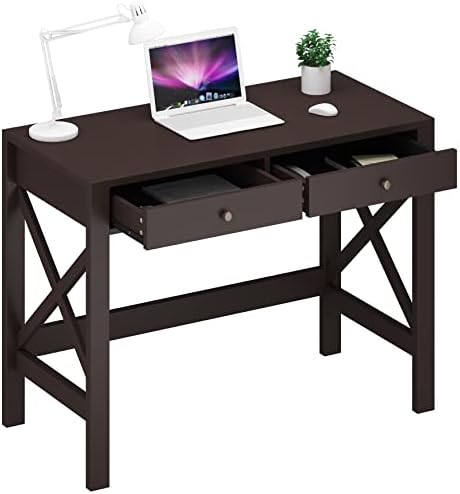 ChooChoo 39.4 Inches Farmhouse Computer Desk with 2 Drawers
