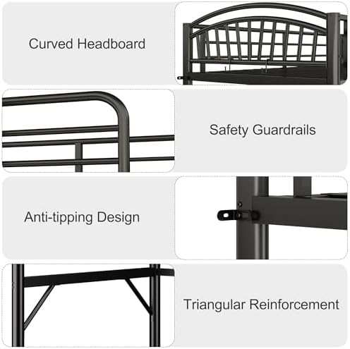 Decofy Metal Loft Bed Twin Size, Heavy Duty Loft Bed with Bedside Caddy, EVA Anti-Slip Ladder with Sturdy Guardrails, Space-Saving Twin Size Loft Bed for Teens & Adults for Bedroom Dorm (Black)