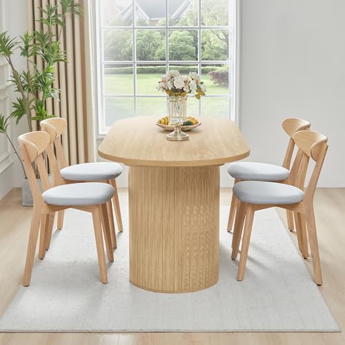 70.8 Inch Dining Table for 4-6 People, Oval Kitchen Table with Semi-Cylindrical Legs Base, Modern Farmhouse Round Dinner Tables for Dining Room Kitchen Living Room (Natural)