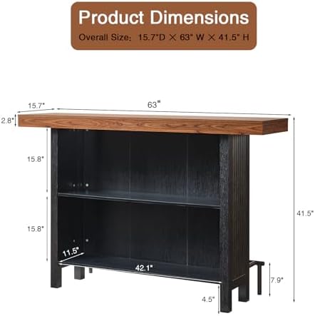 Okvnbjk 63-Inch 2-Tier Bar Table with Footrest, Black