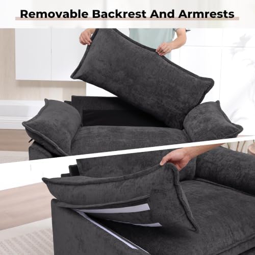 Chenille Oversized Accent Chair,44" Modern Upholstered Living Room Chairs,Comfy Armchair with Extra Thicked Cloud Sofa Chair,Reading Chair Side Chair for Bedroom Apartment Darkgrey