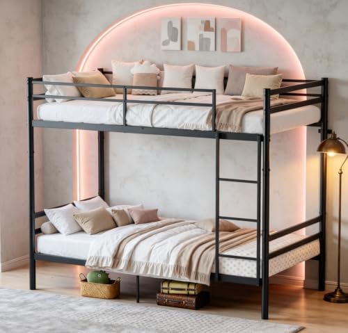 Bellemave Twin Over Twin Bunk Beds, Metal Bunk BedFrame with Ladder and Full-Length Guardrail for Kids, Adults, Can be Split 2 BEDS, Black