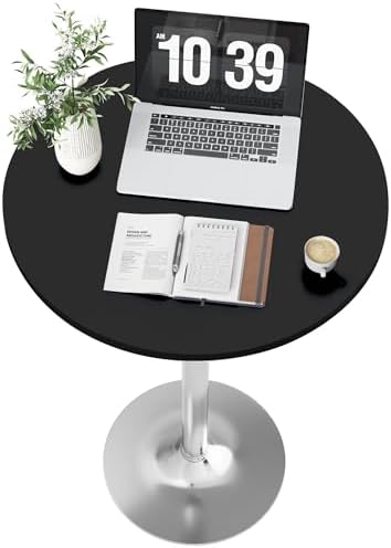 Flamaker Round Bistro Pub Table Modern Style Metal Base MDF Top Cocktail Bar Table Counter Bar Height for Pub, Dining Room, Party (4, Black-Silver)