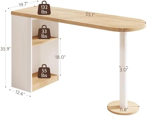 55" Bar Table with Storage, Modern Counter Height Pub Table, Oak