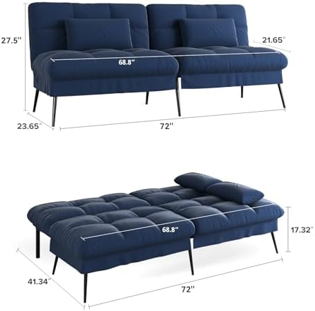 COMHOMA Futon Sofa Bed, 72″ Convertible Sleeper Sofa, Upholstered Loveseat