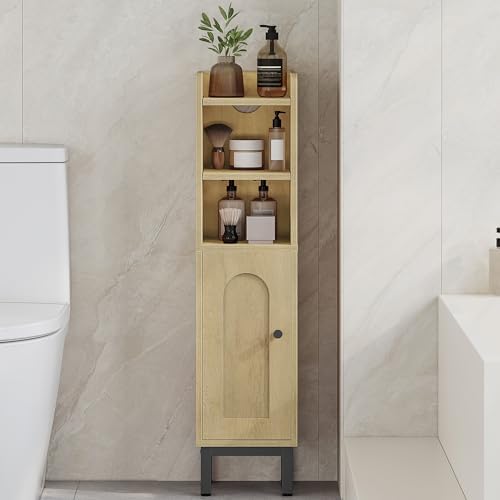 Hzuaneri Bathroom Storage Cabinet, Small Corner Floor Cabinet | Narrow Toilet Paper Holder, Bathroom Organizer with Adjustable Shelf, 2 Doors, for Small Spaces, Yellow BC08202B