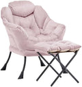 Lazy Chair with Ottoman, Comfy Reading Chair, Pink