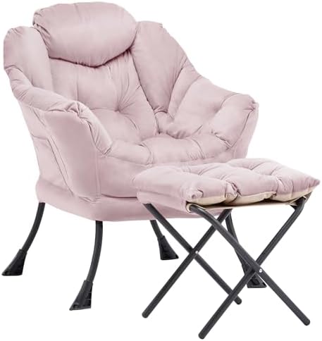 Lazy Chair with Ottoman, Comfy Reading Chair, Pink