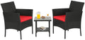 FDW 3-Piece Patio Furniture Set | Black & Red | Outdoor Wicker Furniture
