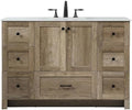 48" Pre-Assembled Bathroom Vanity with Sink, Engineered Wood, Ivory White Engineered Marble Countertop Attached, Single Rectangle Porcelain Sink, 7 Soft-Close Drawers, Natural Oak