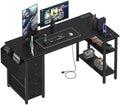Lufeiya L Shaped Gaming Desk with Drawers & Storage Shelves, 55 Inch Corner Computer Desk with Power Outlet for Home Office Bedroom, L-Shaped Teen PC Desks with Fabric Drawer, Black