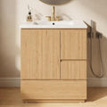 IRONCK 30-Inch Bathroom Vanity with Ceramic Sink, Modern (Natural Oak) | Power Outlet | Freestanding | Divided storage | Hiddle Handle | Soft-Close Hinges