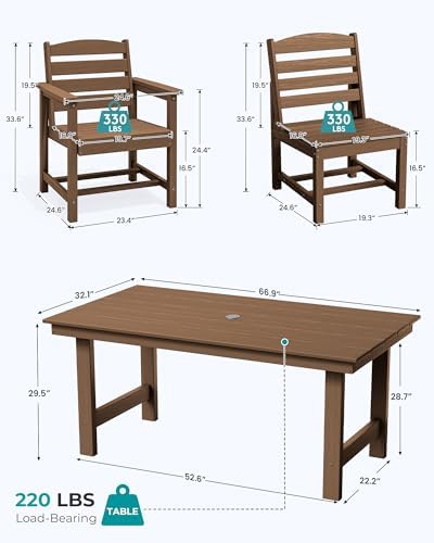 SERWALL Armless Outdoor Dining Set, Patio Dining Set for 6, Brown