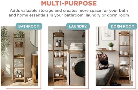 Zenna Home Bamboo Linen Tower with 5 Shelves, A-Frame Shelving Unit for Bathroom, Laundry and Other Household Storage, Natural Finish