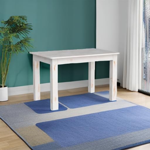 Merrick Lane Jessamine 46" x 30" Rectangular Rustic Solid Pine Farm Dining Table, Antique Farmhouse Wooden Dining Table for Kitchens and Parties, Rustic White