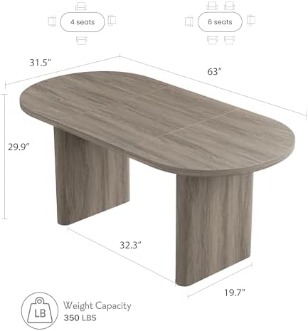 GarveeHome 63" Long Oval Dining Table with Wooden Base for 4-6 People