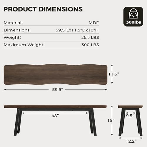 FUQARHY 59” Farmhouse Dining Bench Pair of 2, Long Kitchen Benches