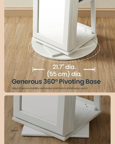 SONGMICS HOME Standing Jewelry Cabinet, Full Length Mirror with Storage | Swivel Jewelry Armoire, Lockable Rotating Organizer, Rear Storage Shelves, Bedroom Organization, White UJJC006W01SH