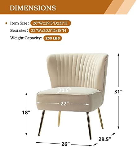 HULALA HOME Velvet Accent Chair, Modern Upholstered Cute Side Chair with Gold Metal Legs, Armless Wingback Slipper Chair Comfy Living Room Chair for Bedroom Guest Room Vanity,TAN