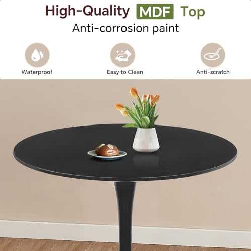 31.5" Tulip Round Dining Table with Metal Pedestal Black