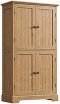 ChooChoo Bathroom Floor Cabinet with Adjustable Shelves | Bathroom Storage Cabinet, 4 Doors, Freestanding Cupboard for Living Room, Natural