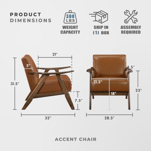 Lexicon Faux Leather Accent Chair with Walnut Wood Frame, Brown