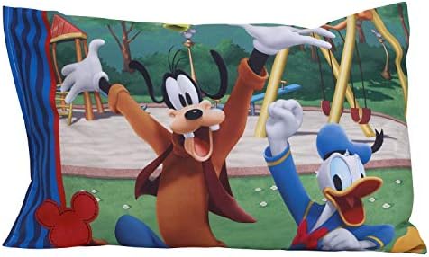 Disney Mickey's Big Adventure Blue, Red, Yellow & Green 4Piece Toddler Bed Set - Comforter, Fitted Bottom Sheet, Flat Top Sheet, Reversible Pillowcase, Blue, Red, Yellow, Green