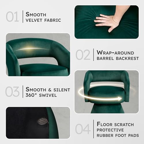 Lexicon Swivel Accent Chair, Modern Velvet Round Barrel Chair, Green