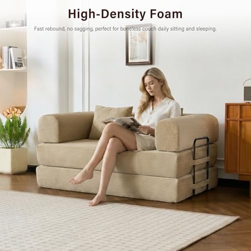 59" Convertible Sofa Bed, Boneless Sleeper Futon Couch for Small Spaces