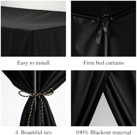 Black Canopy Bed Curtain 4 Corner Post Bed Curtains, Twin