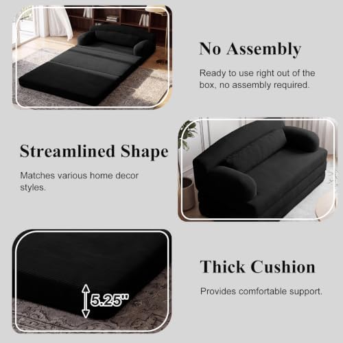 57” Convertible Sleeper Sofa Bed, Boneless Couch, Black
