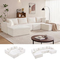 Mangodan 140” Cloud Sectional Couch, Boneless Sofa for Living Room, Modular Sectional Sofa with Deep Seat, Comfy Fluffy U-Shaped Couch with Right-Facing Chaise, No Assembly Required, Beige
