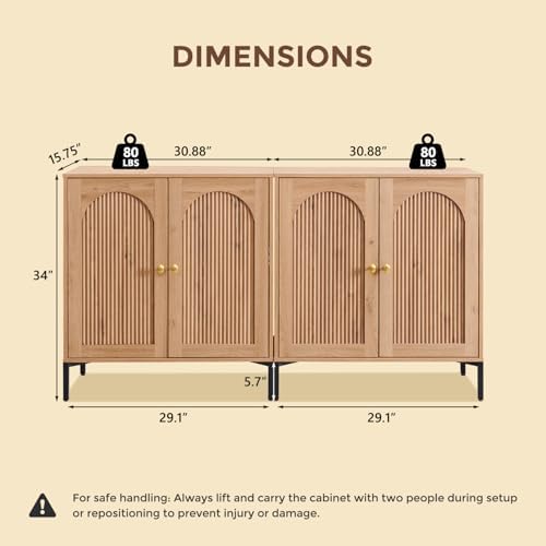 IFGET 123.5" W Modern Arched Sideboard Buffet Cabinet with Storage, Natural