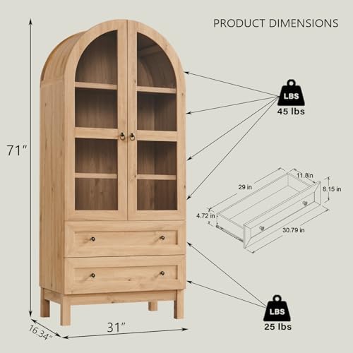 IFGET 71" Tall Arched Kitchen Pantry, Kitchens Storage Cabinets, Natural