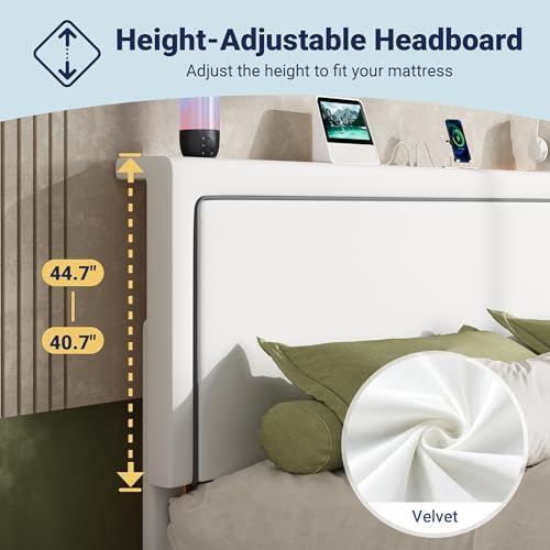 Allewie King Lift Up Storage Bed Frame with Charging Station, White