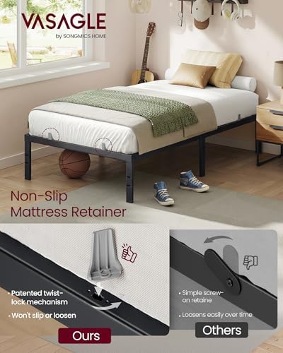 VASAGLE Twin Metal Bed Frame, 14 Inches Tall, 550 lb Weight Capacity
