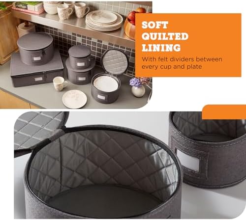 storageLAB 5-Piece China Storage Set | Plates & Mugs | Woven Linen | Gray