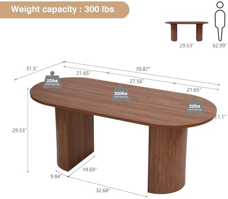 70.8 Inch Dining Table for 4-6 People, Oval Kitchen Table with Semi-Cylindrical Legs Base, Modern Farmhouse Round Dinner Tables for Dining Room Kitchen Living Room (Walnut)