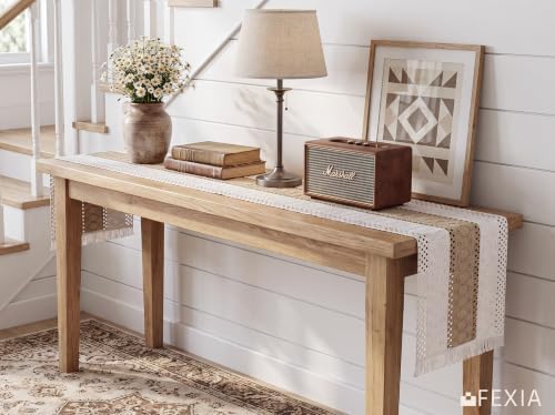 FEXIA Boho Table Runner for Fall Home Decor 12x72 Burlap with Tassels
