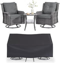 Wumiokio Patio Furniture Sets, 3 Pieces Wicker Outdoor Furniture - 360 Degree Swivel Rocking Chairs and Rattan Side Table for Garden,Porch,Backyard (Grey Wicker/Grey Cushion, 3PCS - Swivel Chairs)