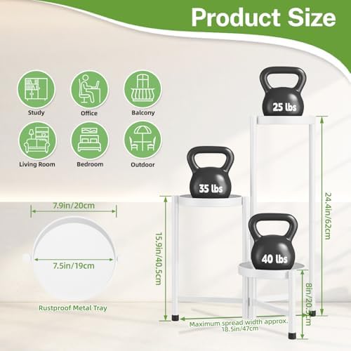 iDavosic.ly Plant Stand Indoor Outdoor, 3 Tier Metal Corner Shelf, White