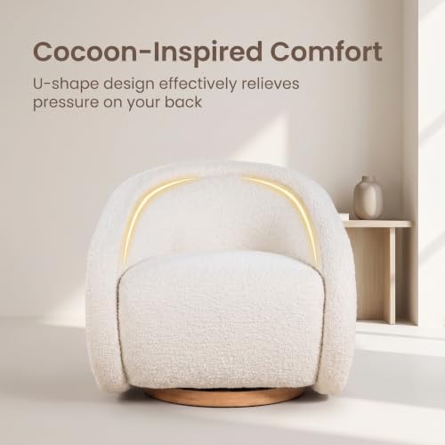 COLAMY Swivel Accent Chair, 33.5" H Modern Barrel Armchair with 5.1" Thick Cushion, Fully Assembled 360 Concealed Swivel Club Chair for Living Room, Bedroom Reading Nook & Nursery, Cream