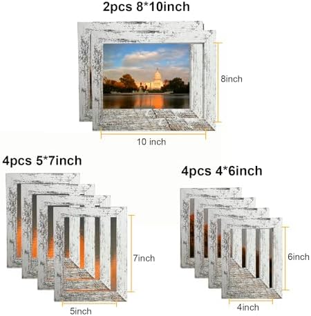 xnlkros Picture Frame Set 10 pack, Farmhouse Photo Frames, Gallery Wall Frame Collage, 8x10 5x7 4x6 Frames in 3 Different Finishes Picture Frames For Wall or Desk,Rustic White