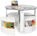 Milliard Toddler Table and Chair Set – Round Kids Activity Table With 4 Storage Stools, Nesting Design for Toddlers, Kids Play Table with Storage - Space-Saving Playroom Kids Furniture - (White)