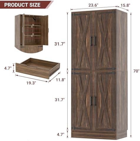 Unikito 71" Tall Farmhouse Kitchen Pantry Storage Cabinet with Barn Doors | Storage Drawer, Adjustable Shelves, Wooden Storage Cupboard, Versatile for Kitchen, Dining Room, Bathroom, Utility Room
