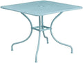 Flash Furniture 35.5" Square Patio Table with Umbrella Hole, Sky Blue