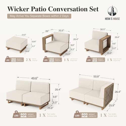 HERA'S HOUSE 8pcs Patio Sectional Furniture Set with 10" Thick Cushions