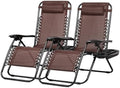 Nazhura Set of 2 Relaxing Recliners Patio Chairs Adjustable Steel Mesh Zero Gravity Lounge Chair Beach Chairs with Pillow and Cup Holder Khaki (Brown)