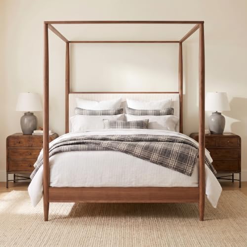 Merax King 4-Poster Wood Canopy Bed with Boucle Headboard, Walnut