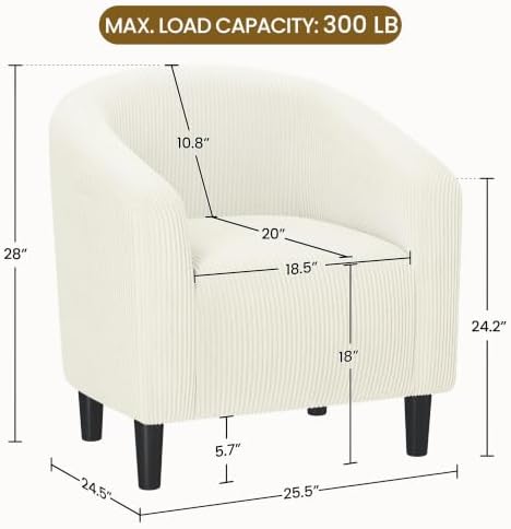 Yaheetech Small 25.5in Wide Corduroy Barrel Accent Chair for Bedroom, Beige